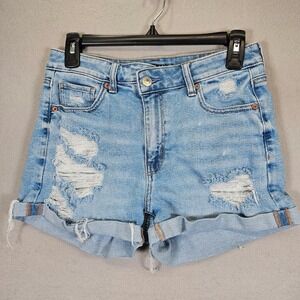 American Eagle Mom Short Light Wash Distressed High Rise Denim Shorts Size 4